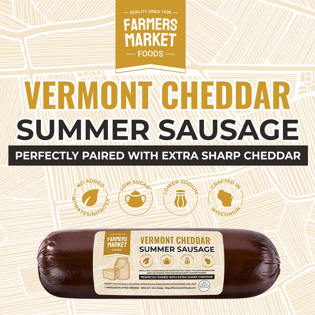 No Nitrate/Nitrite Vermont Cheddar Summer Sausage 12oz
