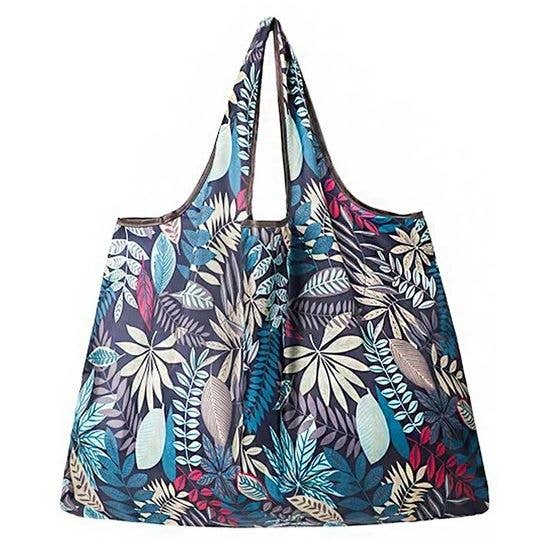 12pk Large Foldable Nylon Reusable Grocery Tote Bag Tropical Leaf Print Shopping Bag