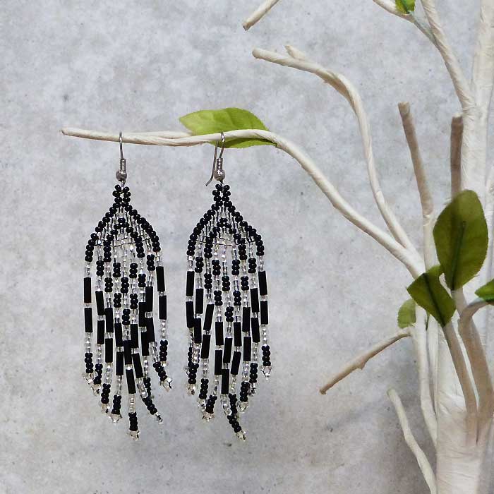Small Seed Bead Fringe Long Dangle Earrings