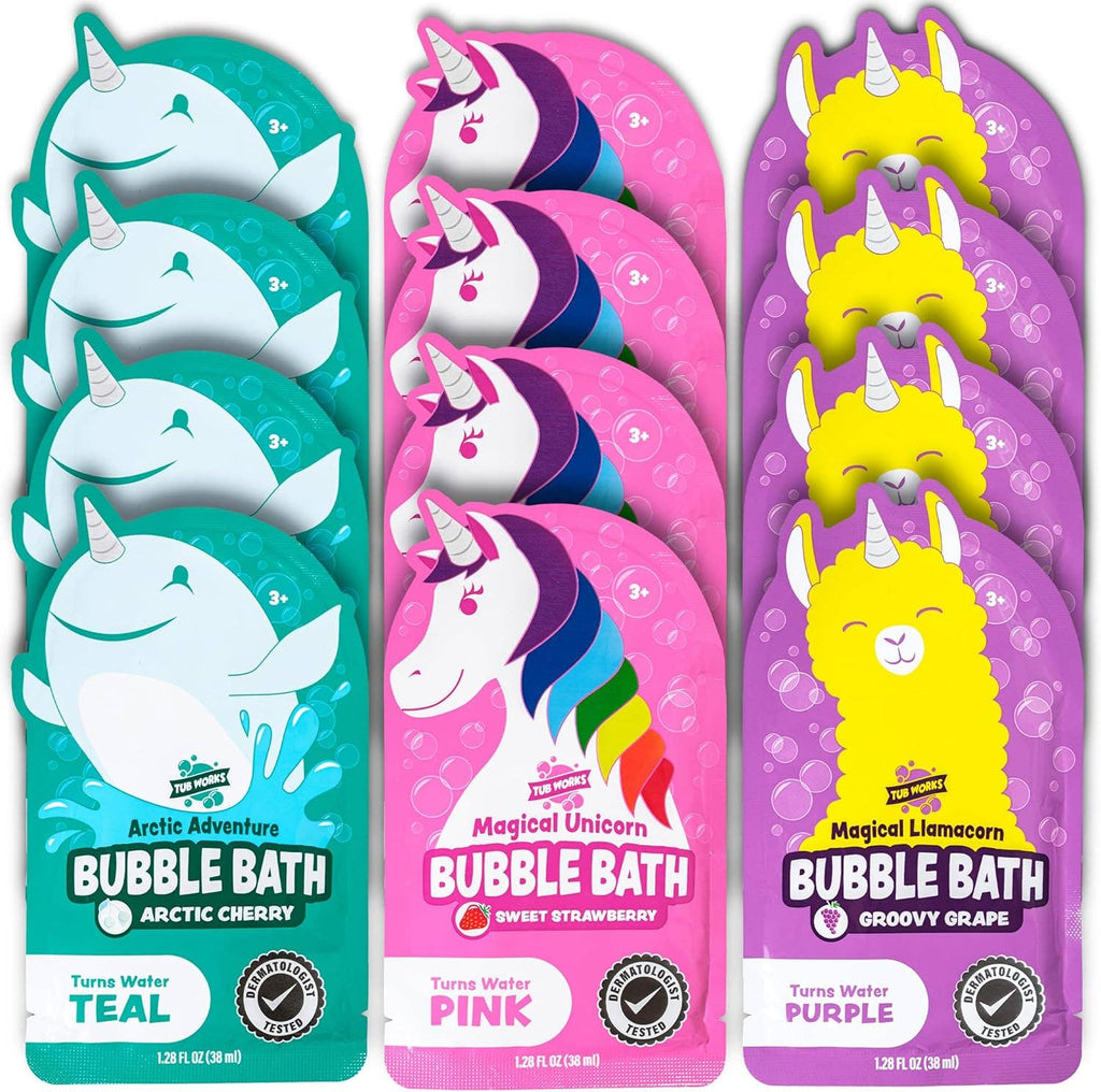 Tub Works® Magical Kids Bubble Bath, Variety 12 Pack | Pink, Purple & Teal Bath Colors