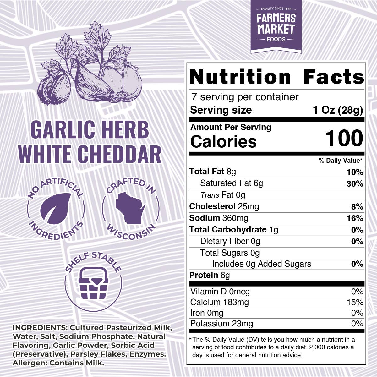 Garlic Herb White Cheddar 7oz (Shelf Stable) (12ct)