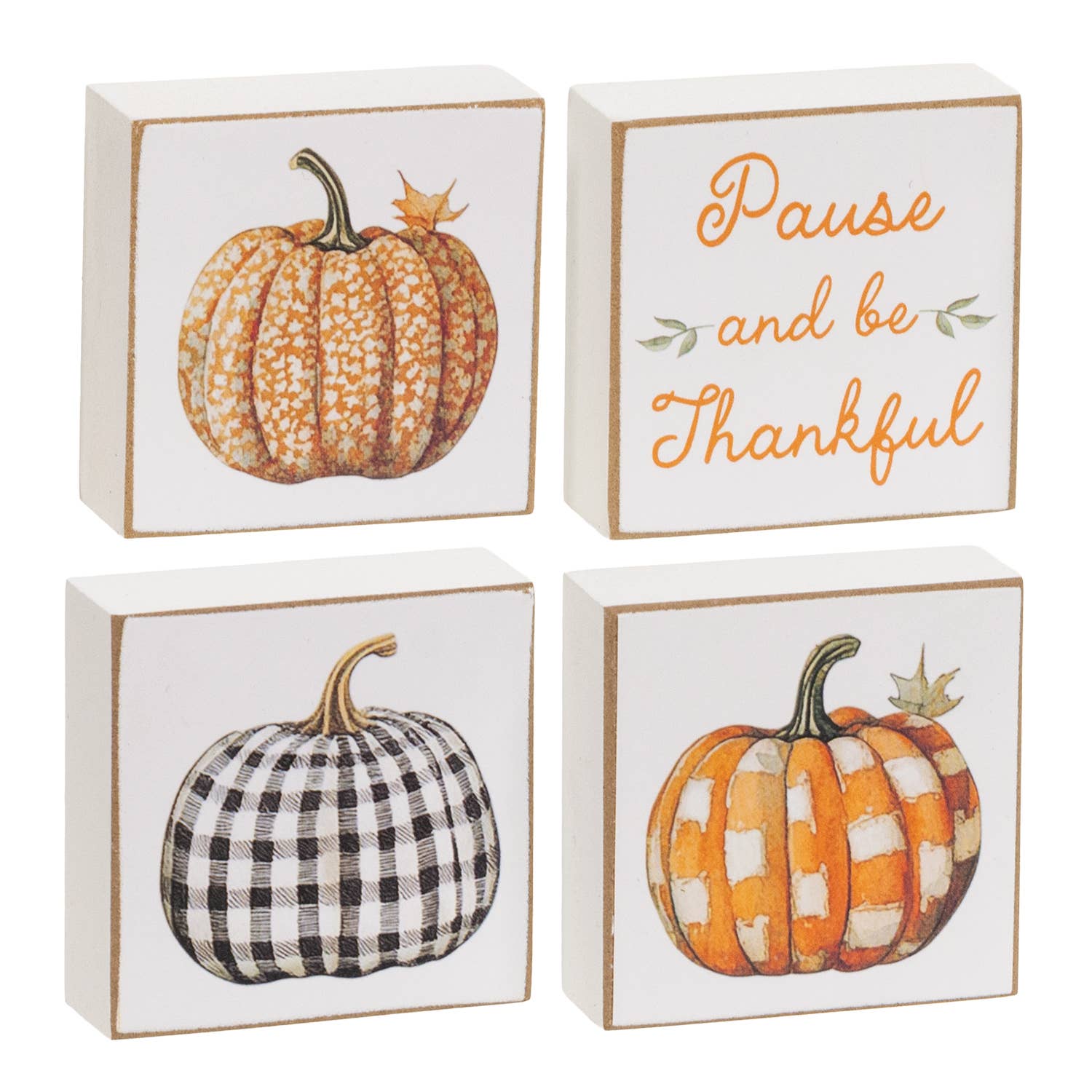 Pause and Be Thankful Patchwork Pumpkin 2" Square Block - 4