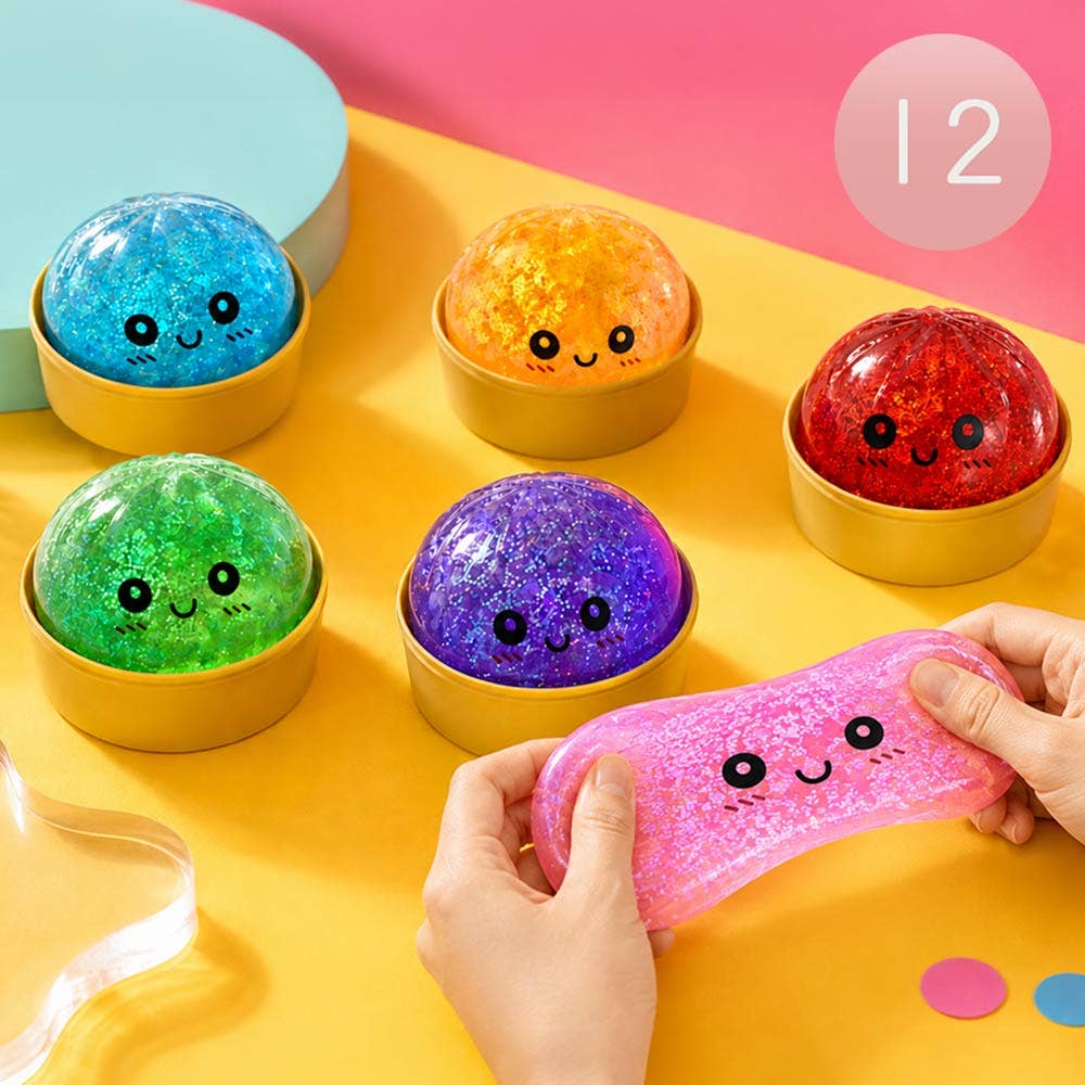 12PCS - Glittered Steamed Bao Bun Dumpling Squeeze Squishy Stress Relief Toy