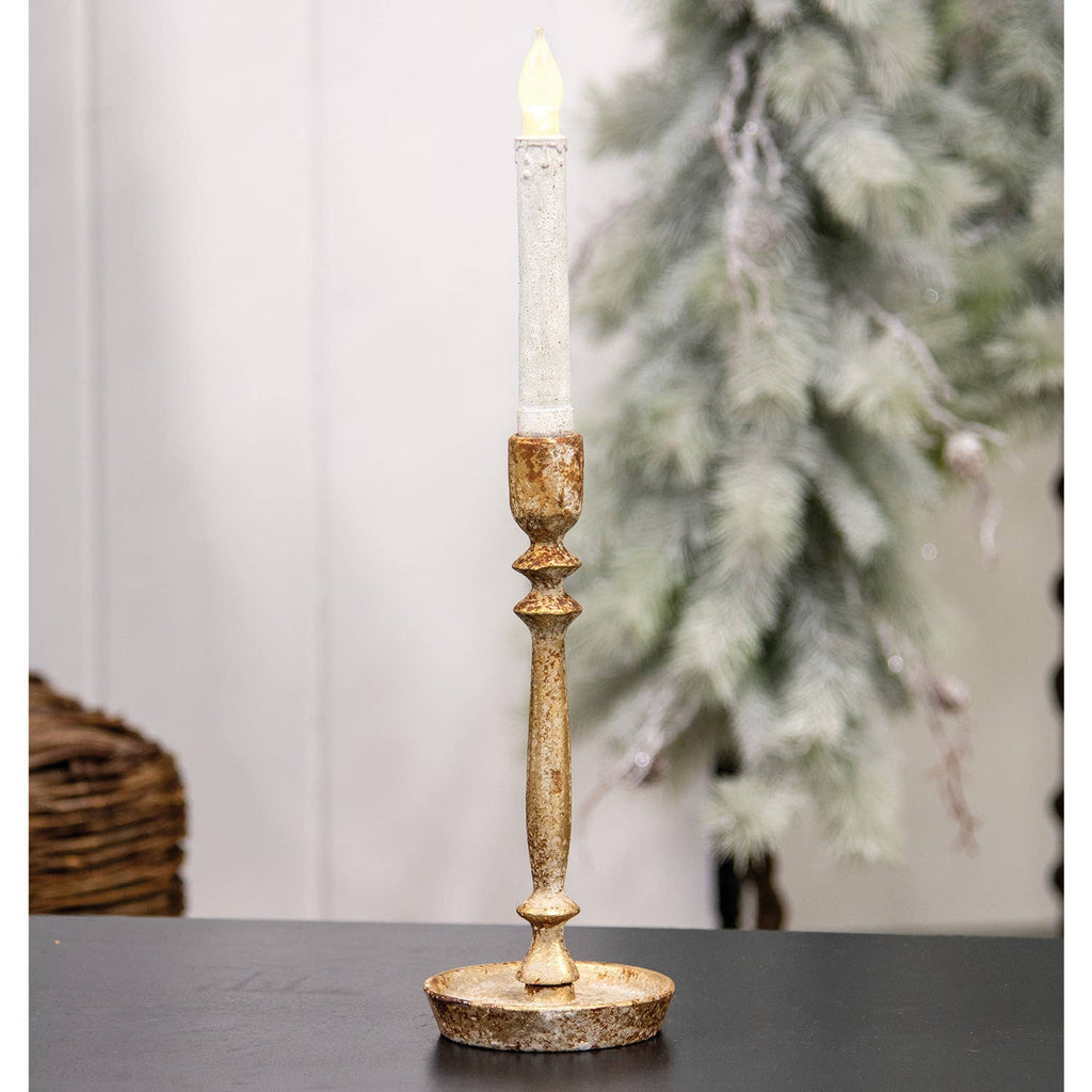 Distressed Gold Finish Candle Stick - 9"H