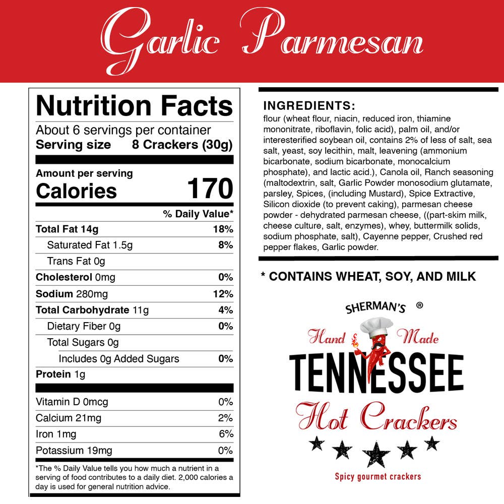 Sherman's Tennessee Hot Crackers, Garlic Parmesan Flavor 30