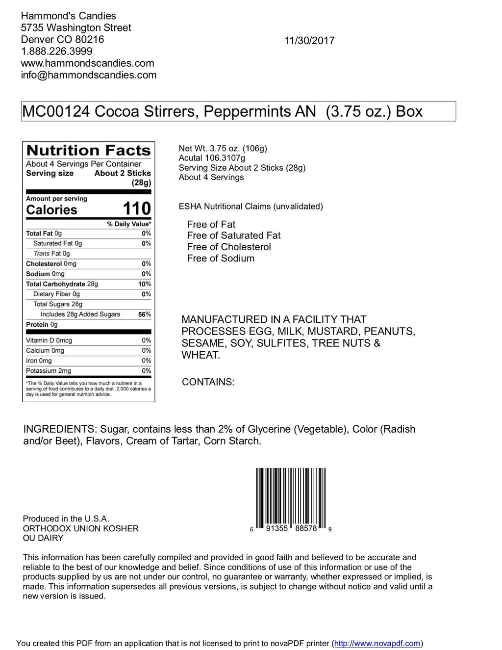 All-Natural Peppermint Cocoa Stirrers -16 Box POP Display