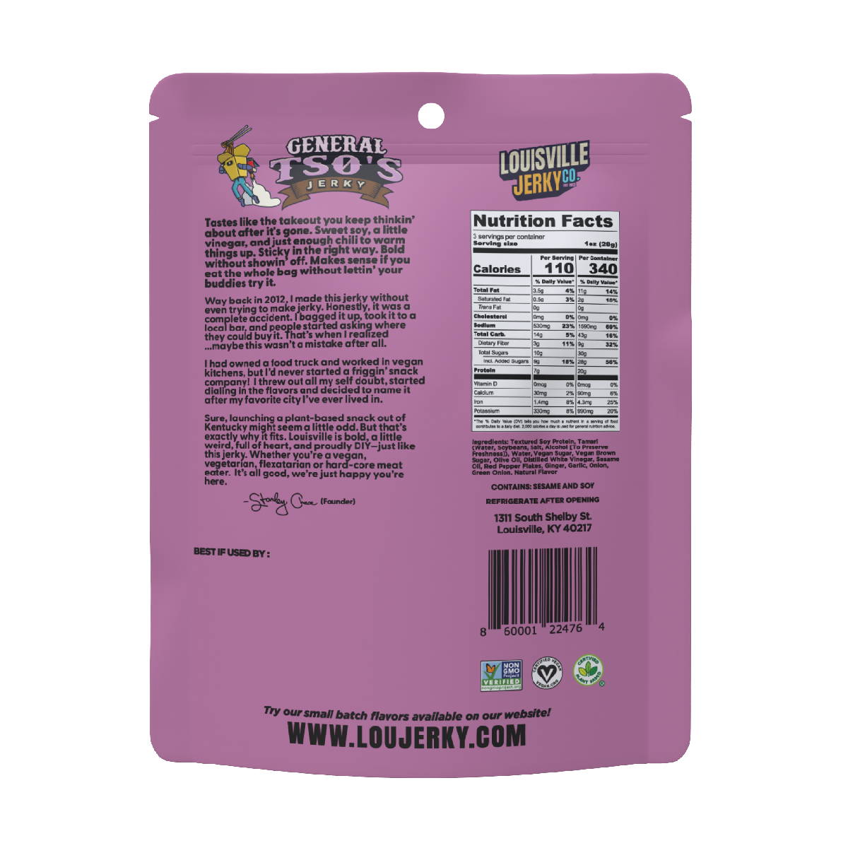 Vegan & Plant Based General Tso's Jerky 3 oz