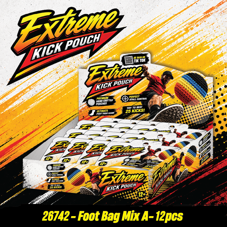 Extreme Retro Hand-Knitted Kick Pouch Footbag - 12/Display