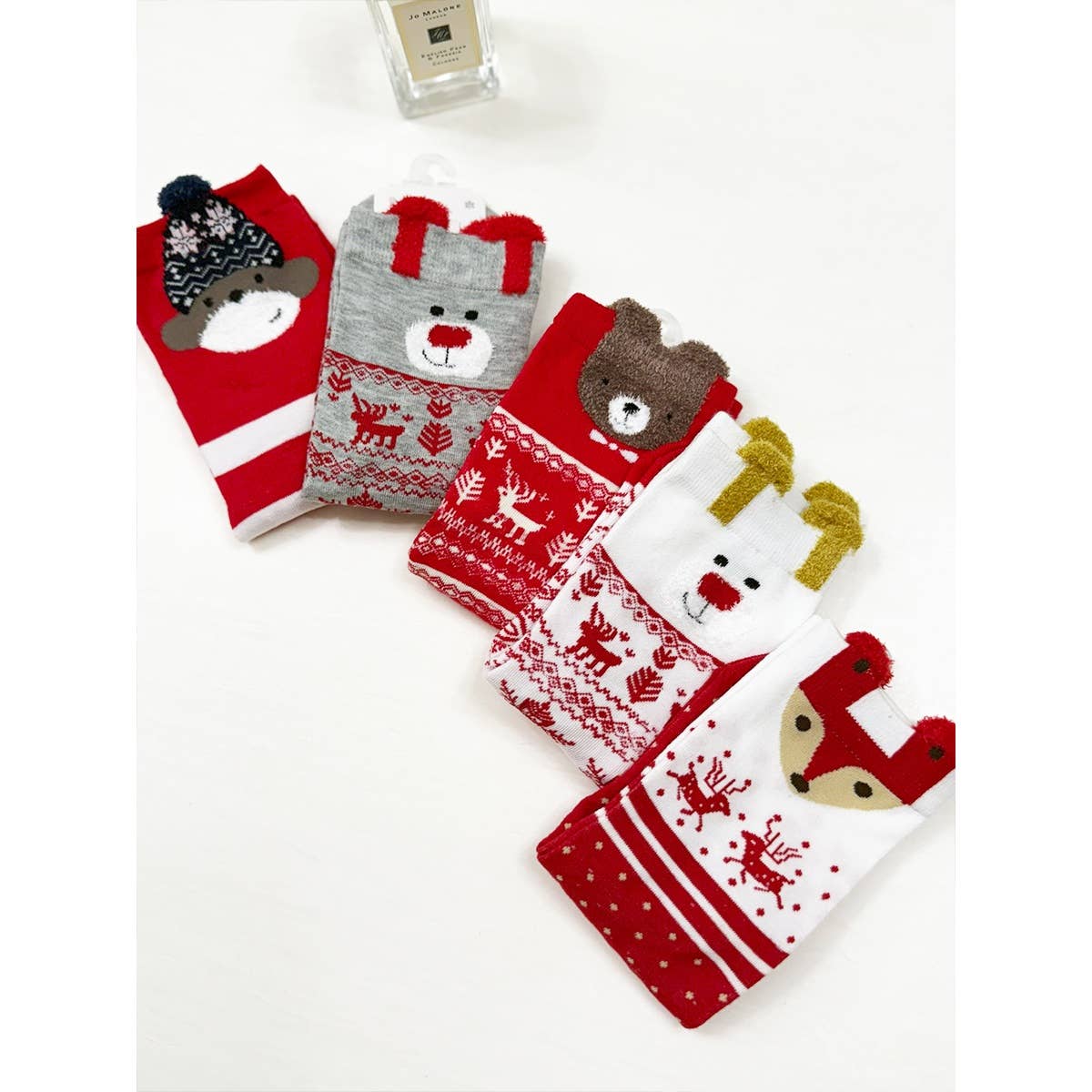 All Red Assorted Pattern Christmas Theme Socks