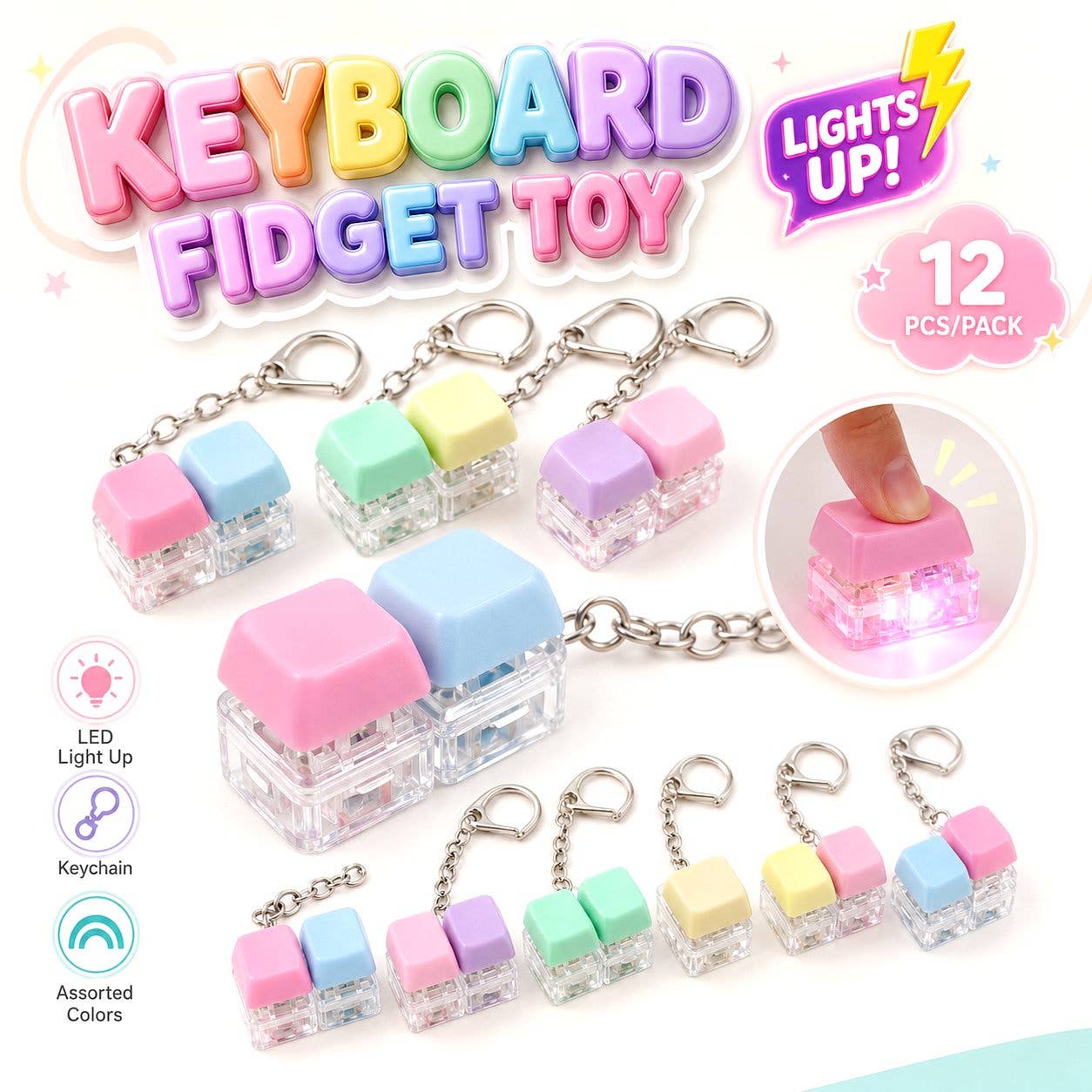 12pk Light Up Keyboard Fidget Toy Sensory Clicker dumpling bun