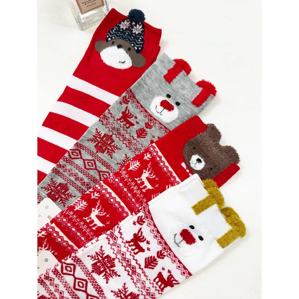 All Red Assorted Pattern Christmas Theme Socks