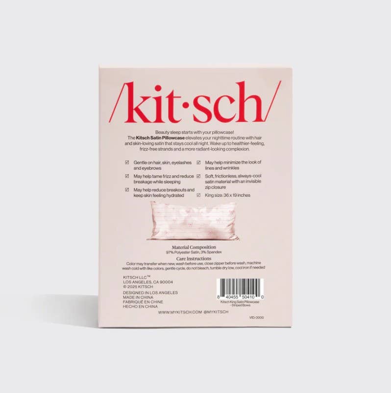 Satin Pillowcase in Striped Bows - King