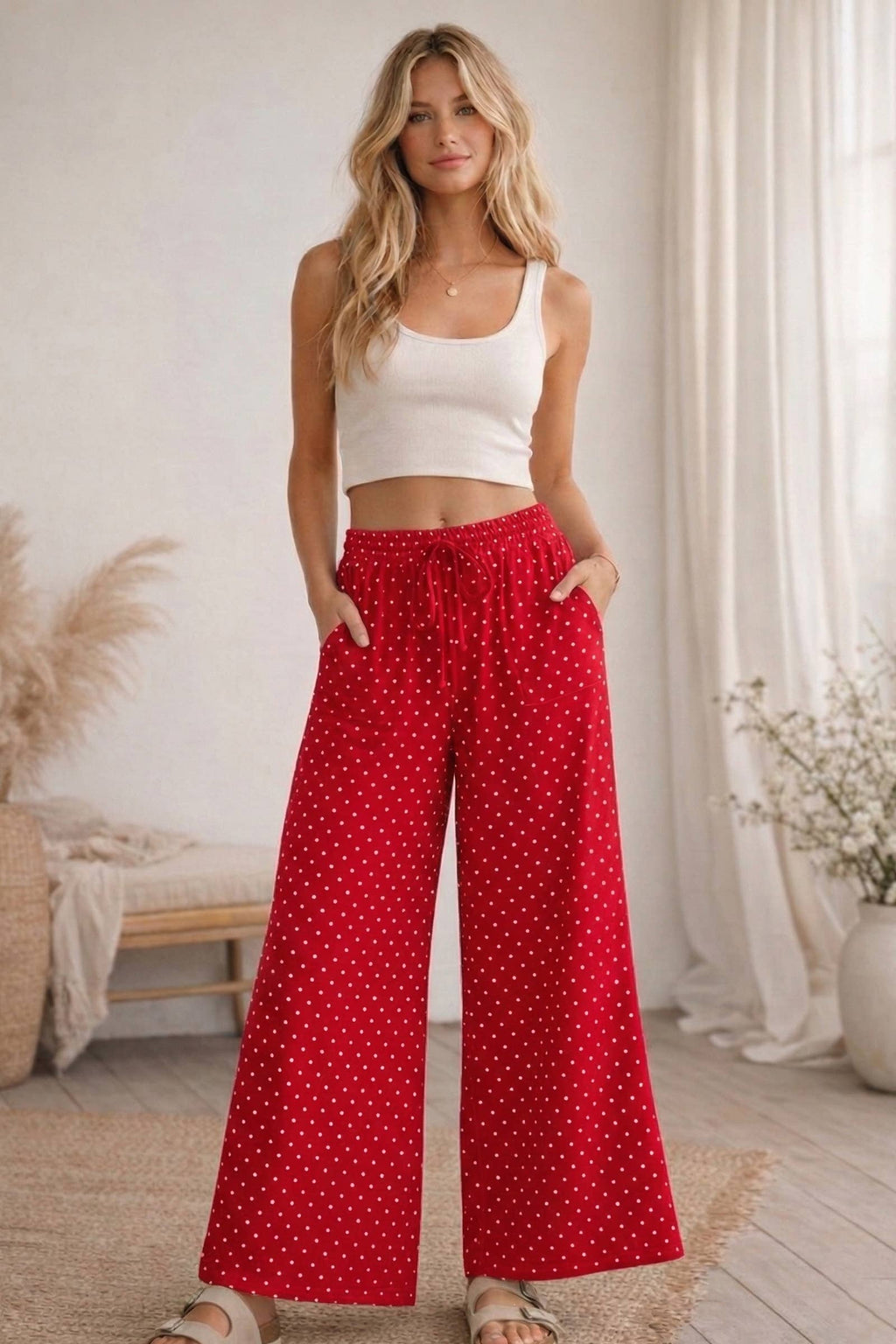 Relaxed Polka Dot Wide Leg Pants