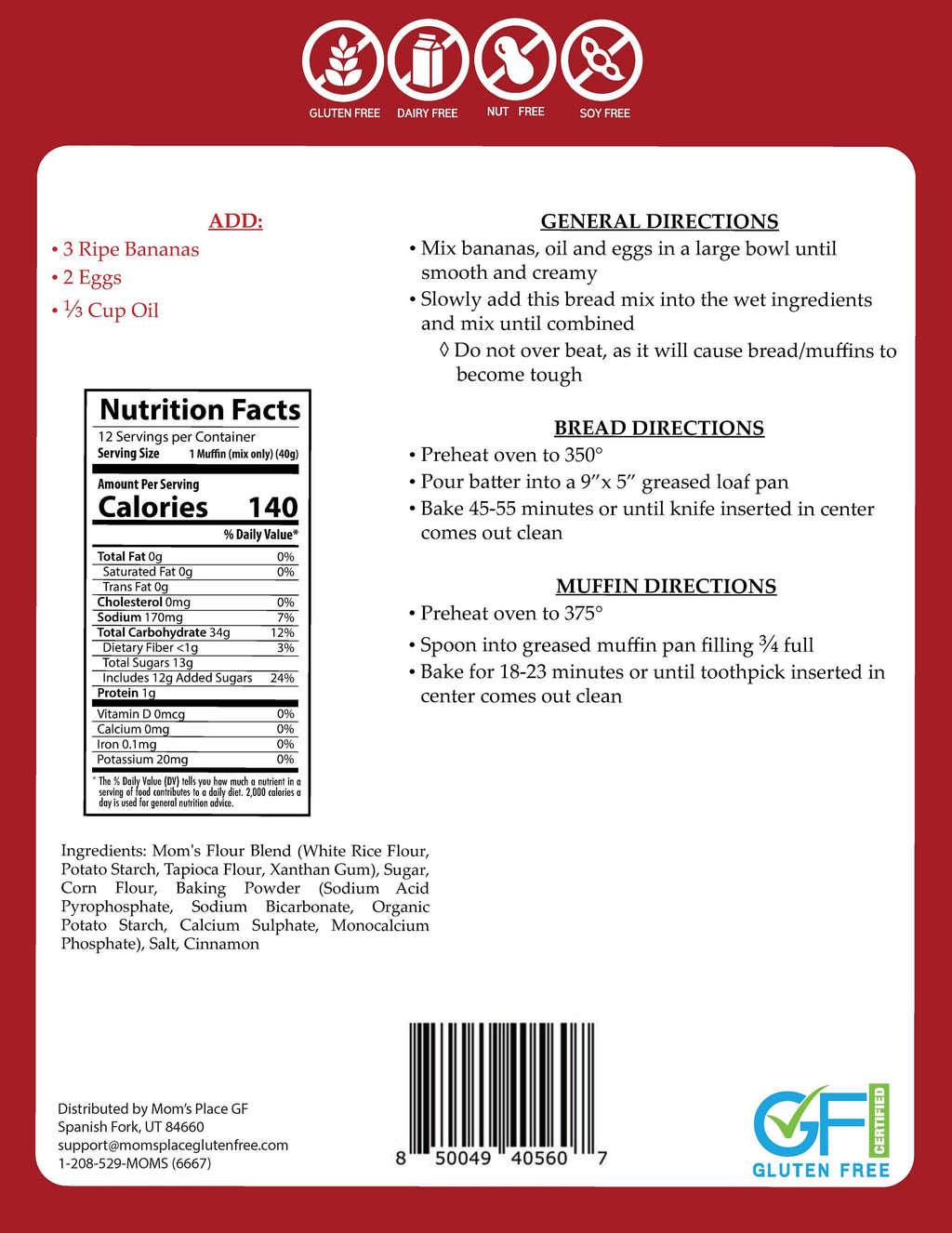 Gluten-Free Banana Bread or Muffin Mix