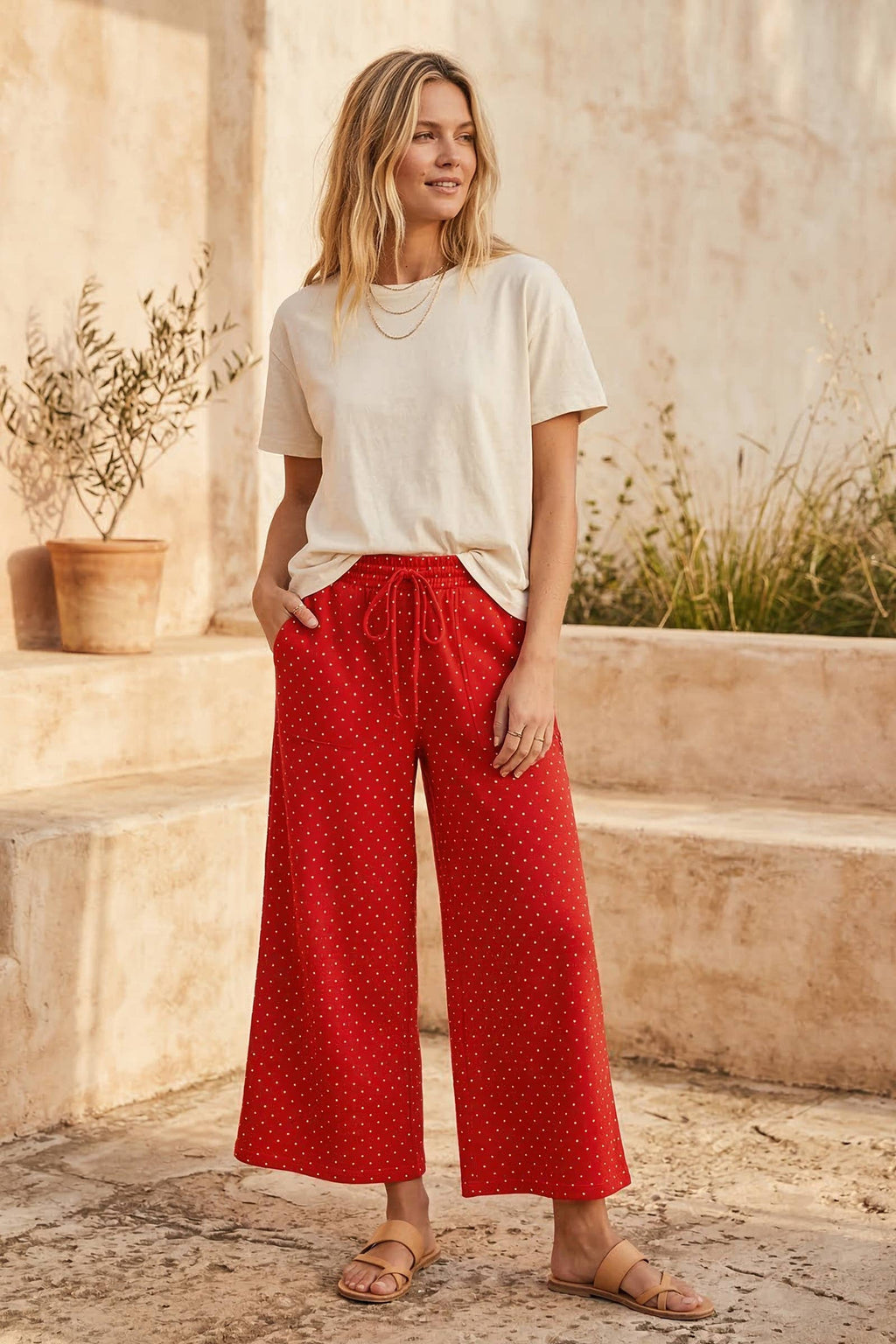 Relaxed Polka Dot Wide Leg Pants