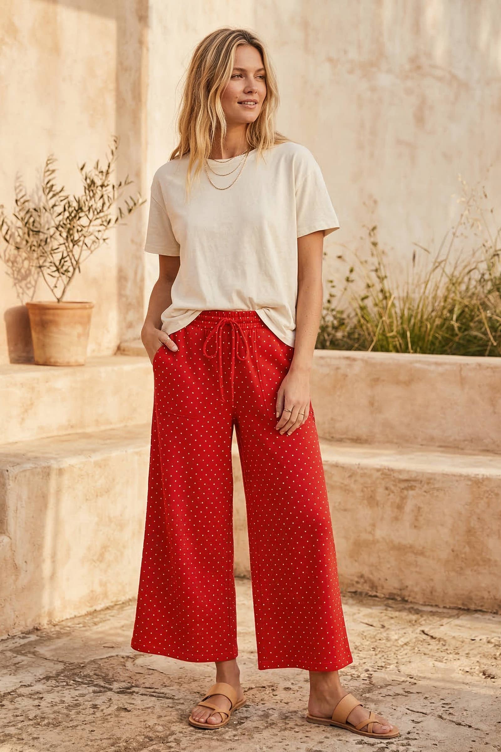Relaxed Polka Dot Wide Leg Pants