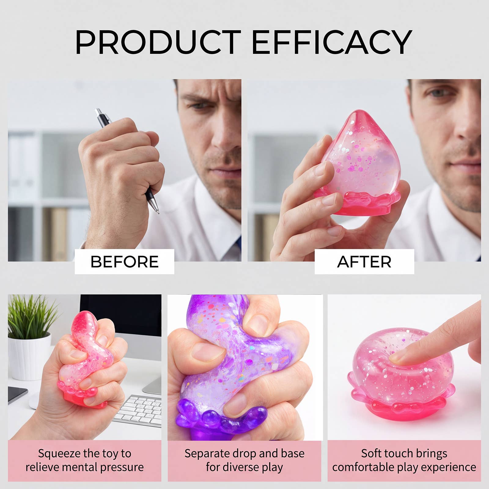 TPR Water Drop Detachable Squeeze Stress Relief Squishy Toy