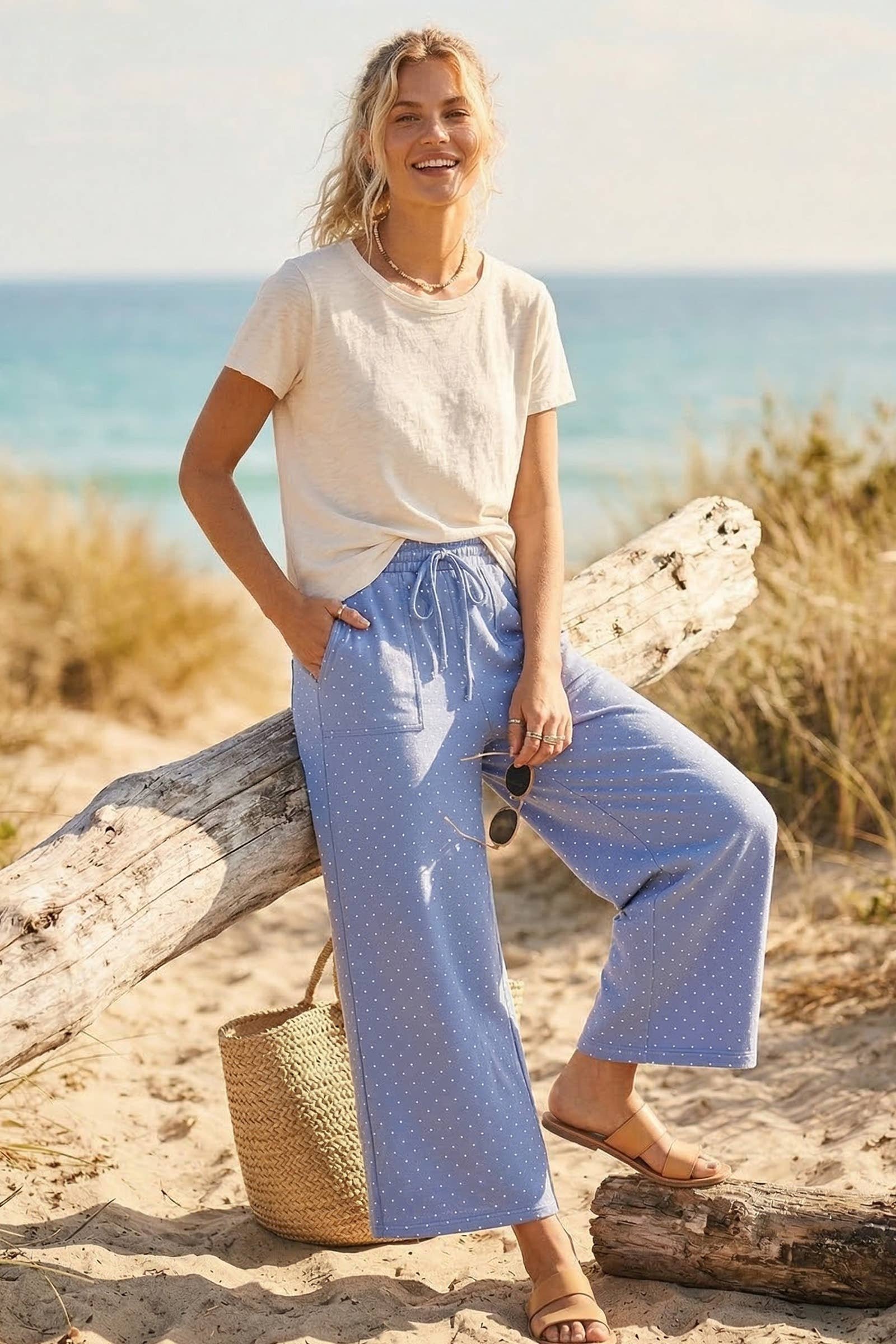 Relaxed Polka Dot Wide Leg Pants