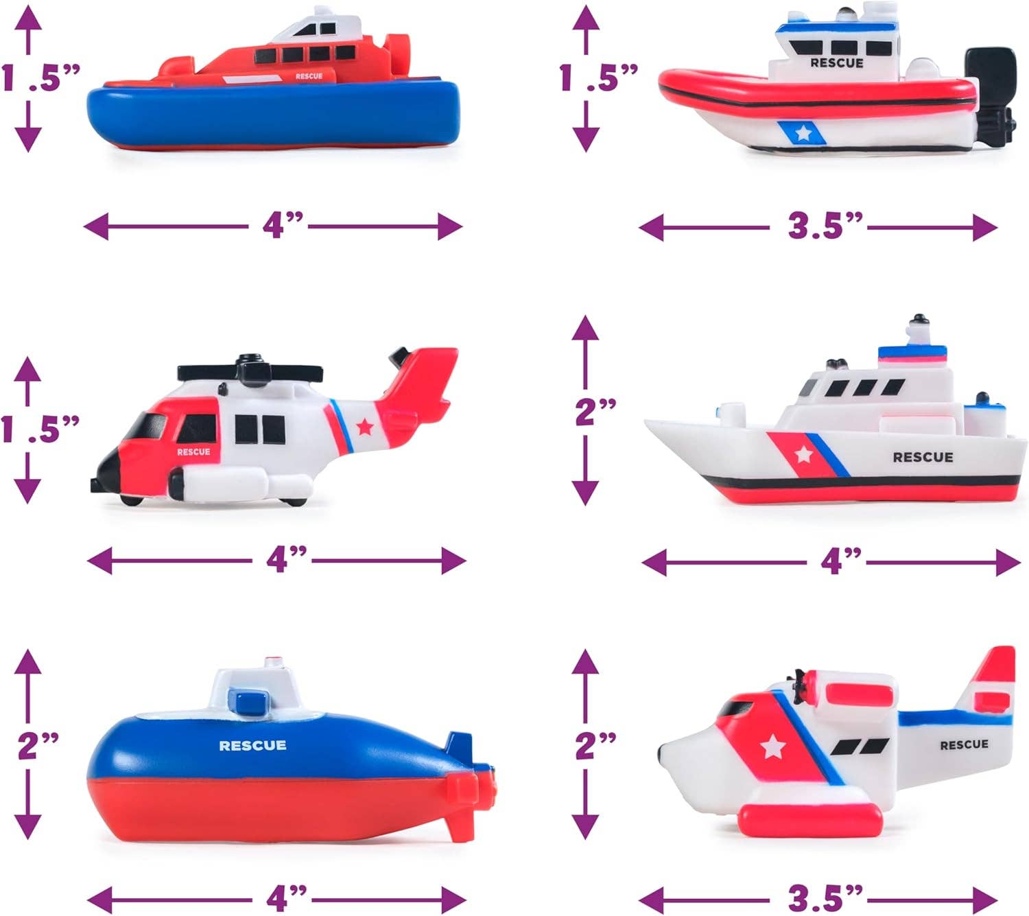 Tub Works® Ocean Rescue™ Vehicles Light Up Bath Toys, 6 Pack