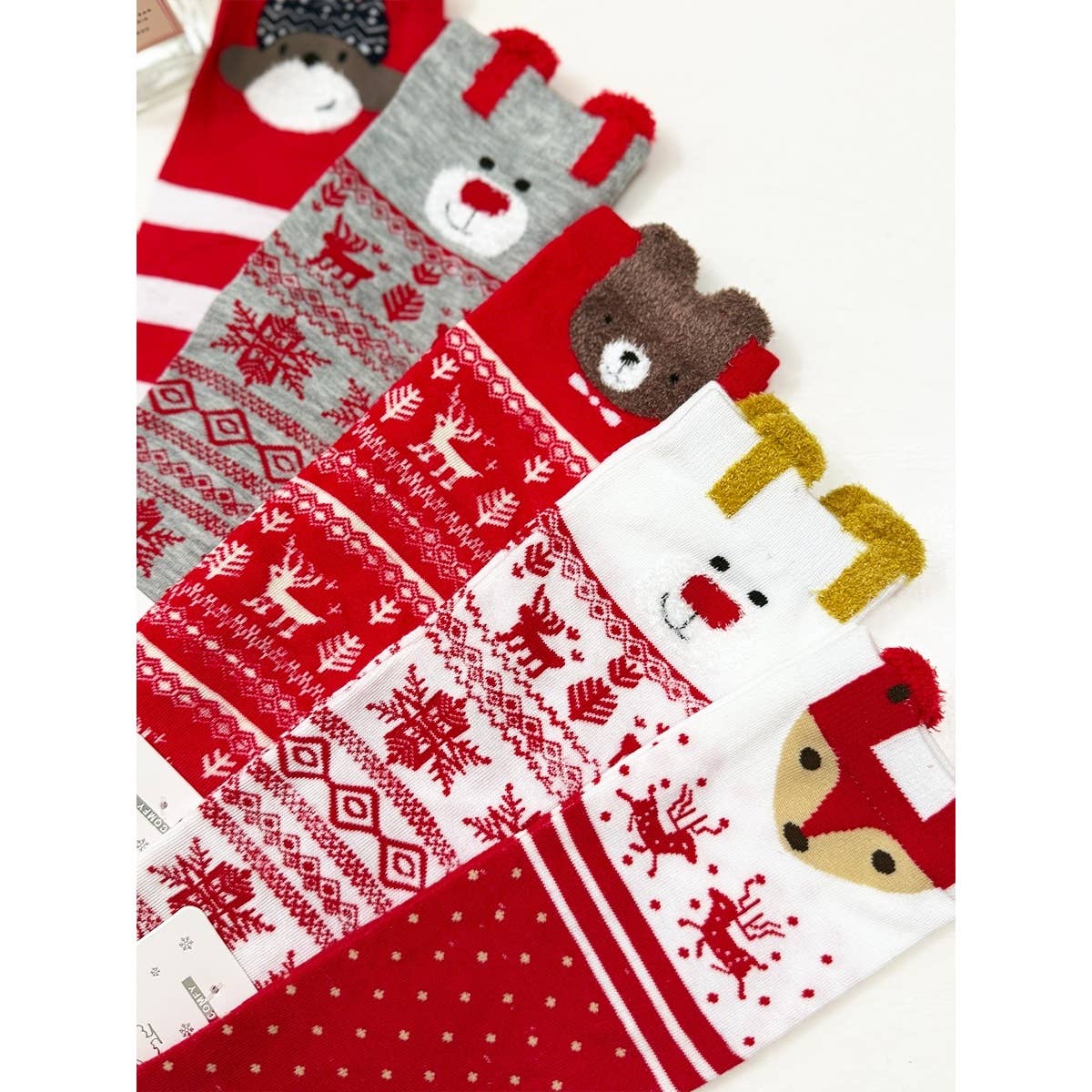 All Red Assorted Pattern Christmas Theme Socks