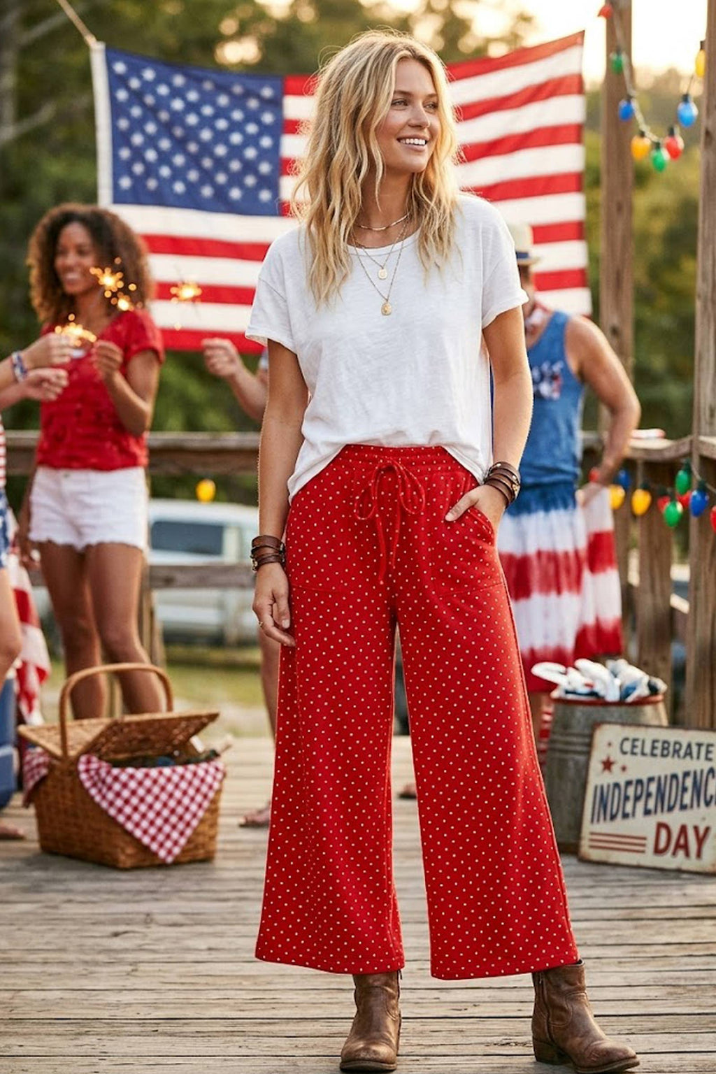 Relaxed Polka Dot Wide Leg Pants