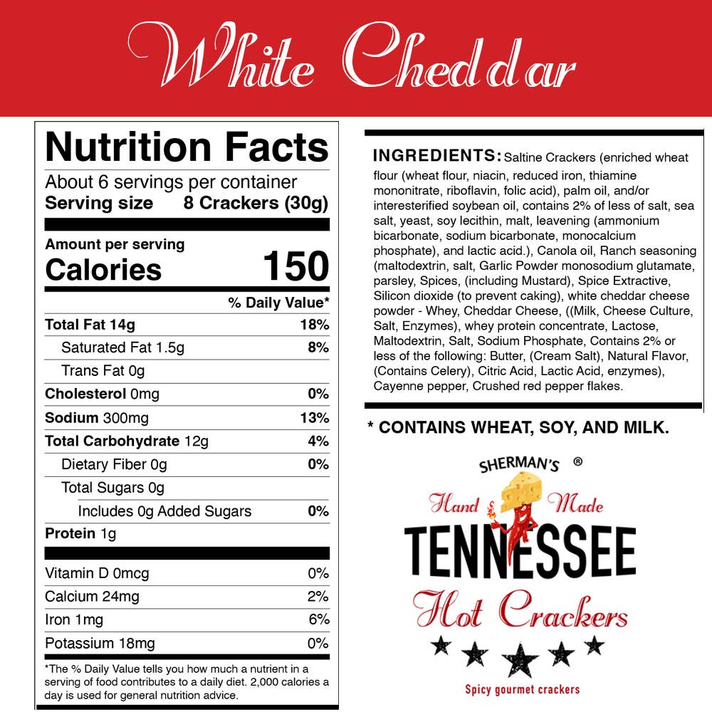 Sherman's Tennessee Hot Crackers, White Cheddar Flavor 30 CT