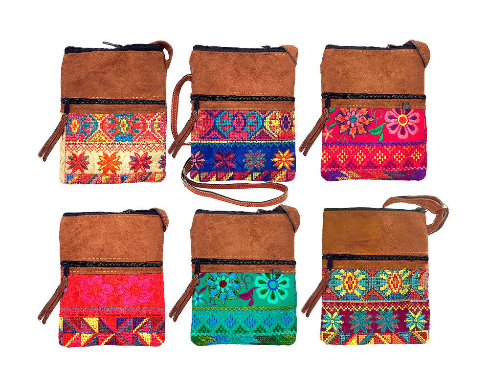 Small Embroidered Huipil Leather Purse Passport Bag