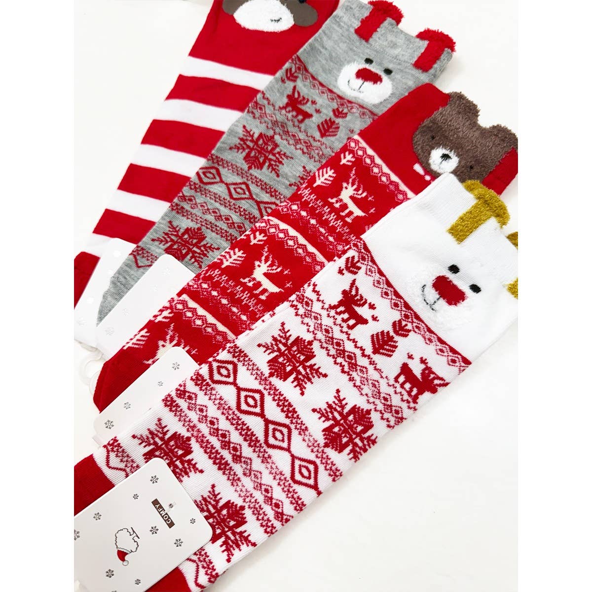 All Red Assorted Pattern Christmas Theme Socks
