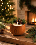Winter Forest Soy Candle, Wooden Bowl Candle, Rustic Holiday