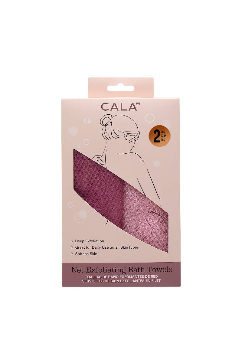 CALA 69492 Pink 2 pcs Exfoliating Bath Long Towels - 6 pc