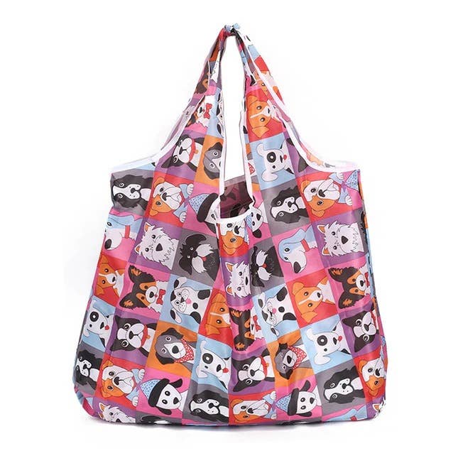 12pk Large Foldable Nylon Reusable Grocery Tote Bag Dog Print Shopping Bag