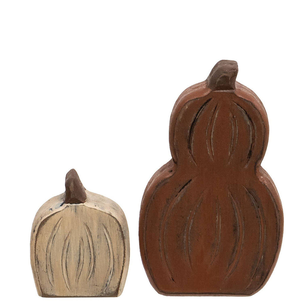 2/Set, Mini Engraved Wooden Pumpkin & Gourd Sitter