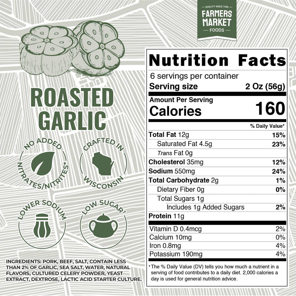 No Nitrate/Nitrite Roasted Garlic Summer Sausage 12oz