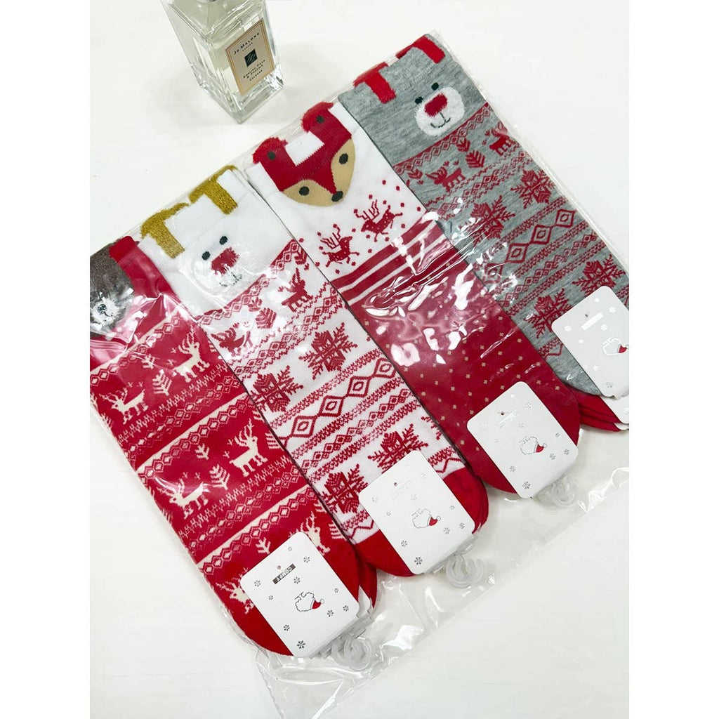 All Red Assorted Pattern Christmas Theme Socks