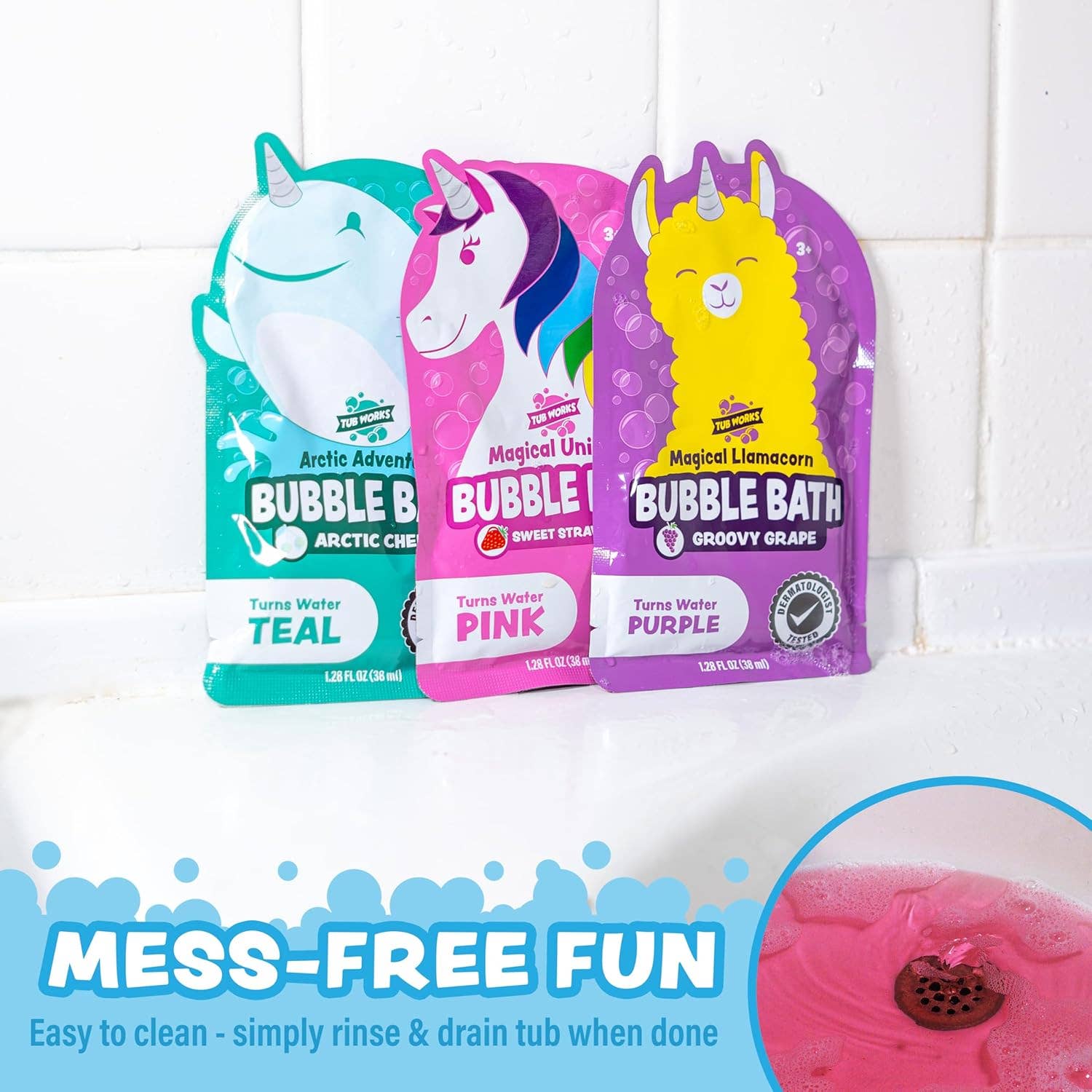 Tub Works® Magical Kids Bubble Bath, Variety 12 Pack | Pink, Purple & Teal Bath Colors
