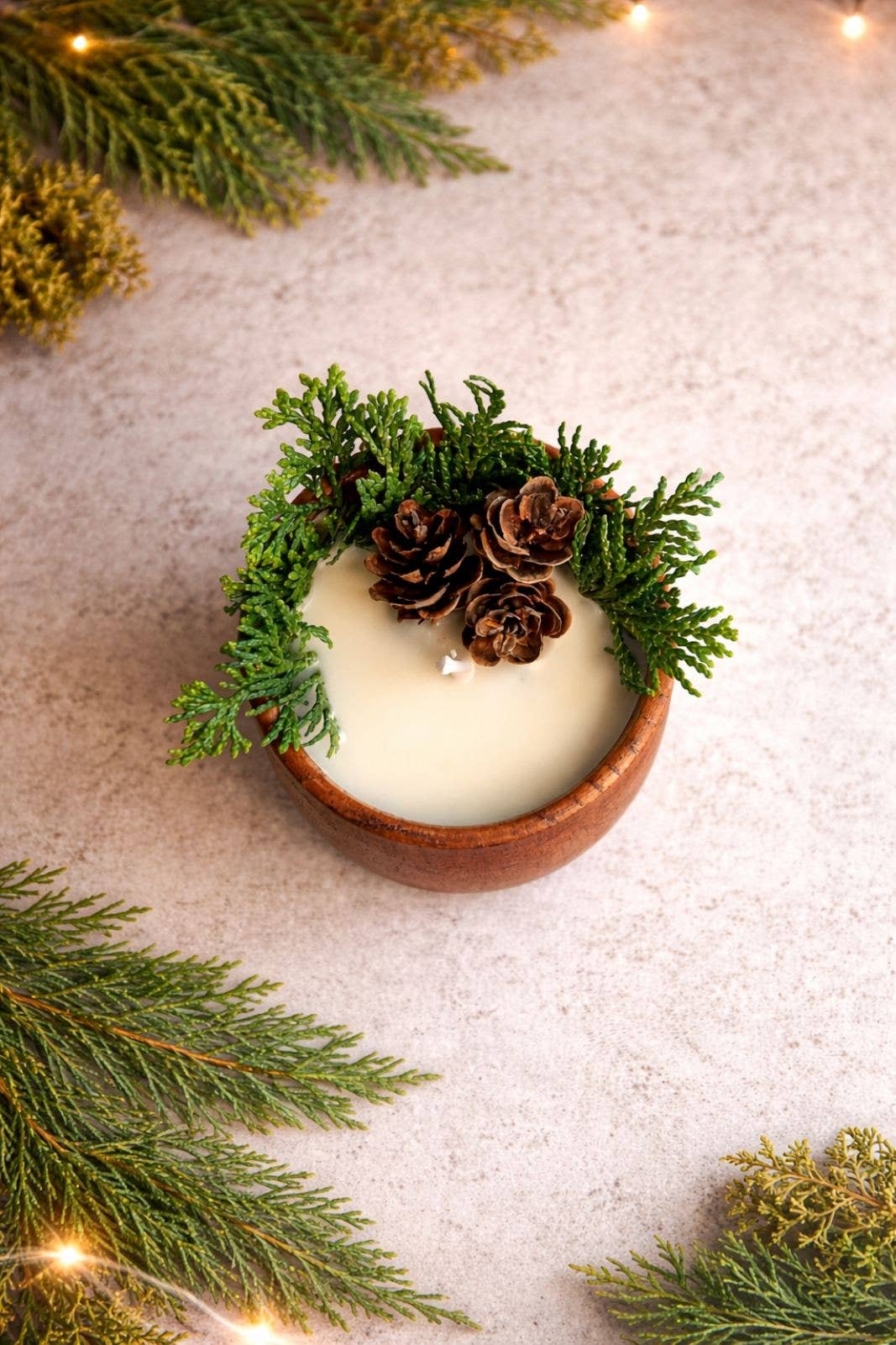 Winter Forest Soy Candle, Wooden Bowl Candle, Rustic Holiday