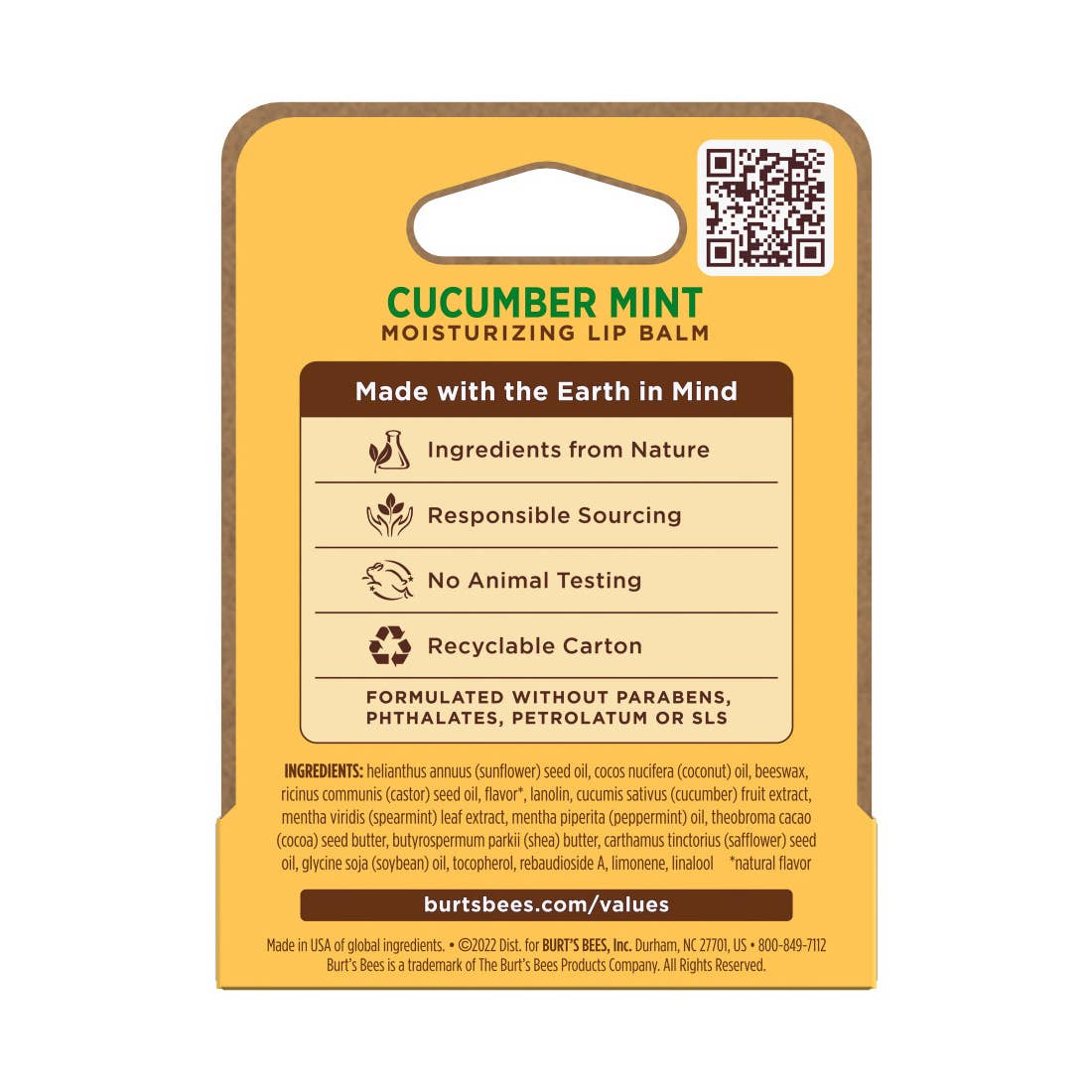 Cucumber Mint Moisturizing Lip Balm With Beeswax, Blister Box