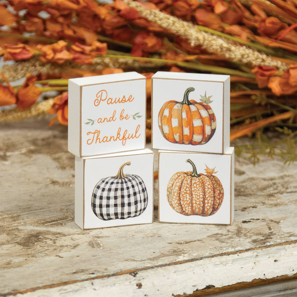 Pause and Be Thankful Patchwork Pumpkin 2" Square Block - 4