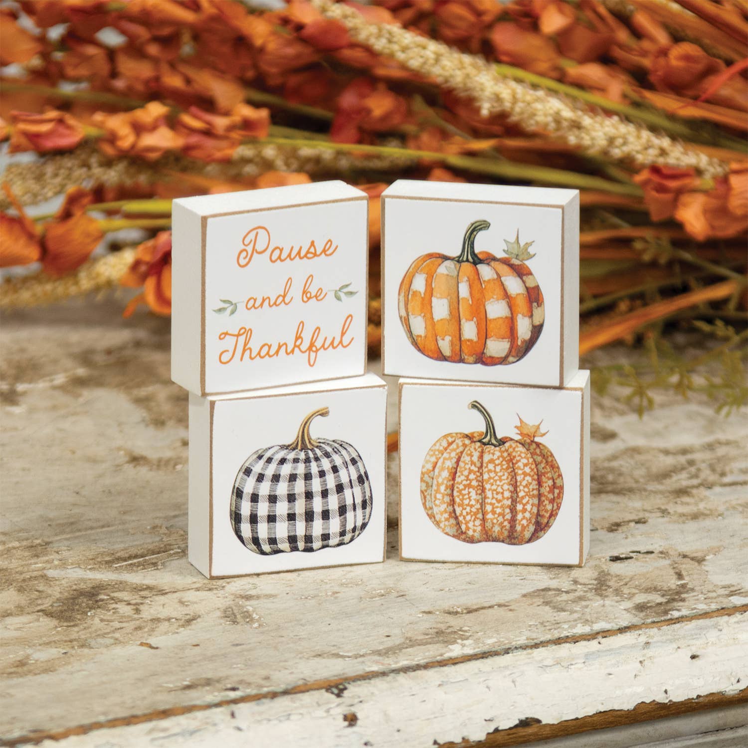 Pause and Be Thankful Patchwork Pumpkin 2" Square Block - 4