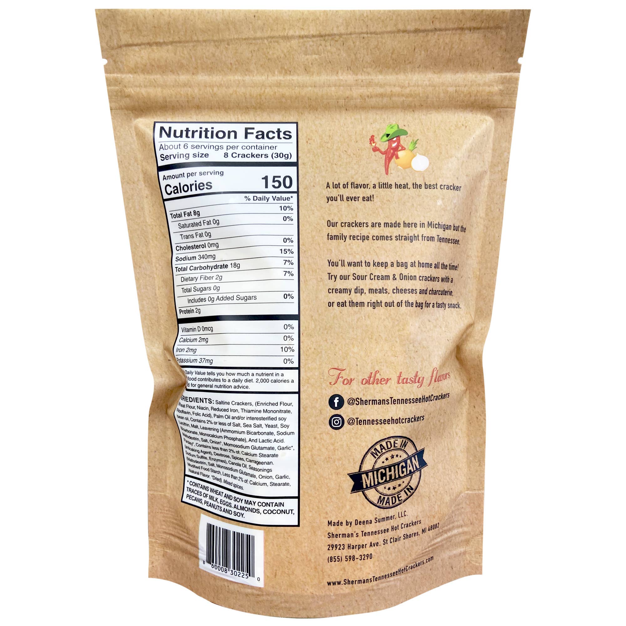 Sherman's Tennessee Hot Crackers, Sour Cream & Onion Flavor