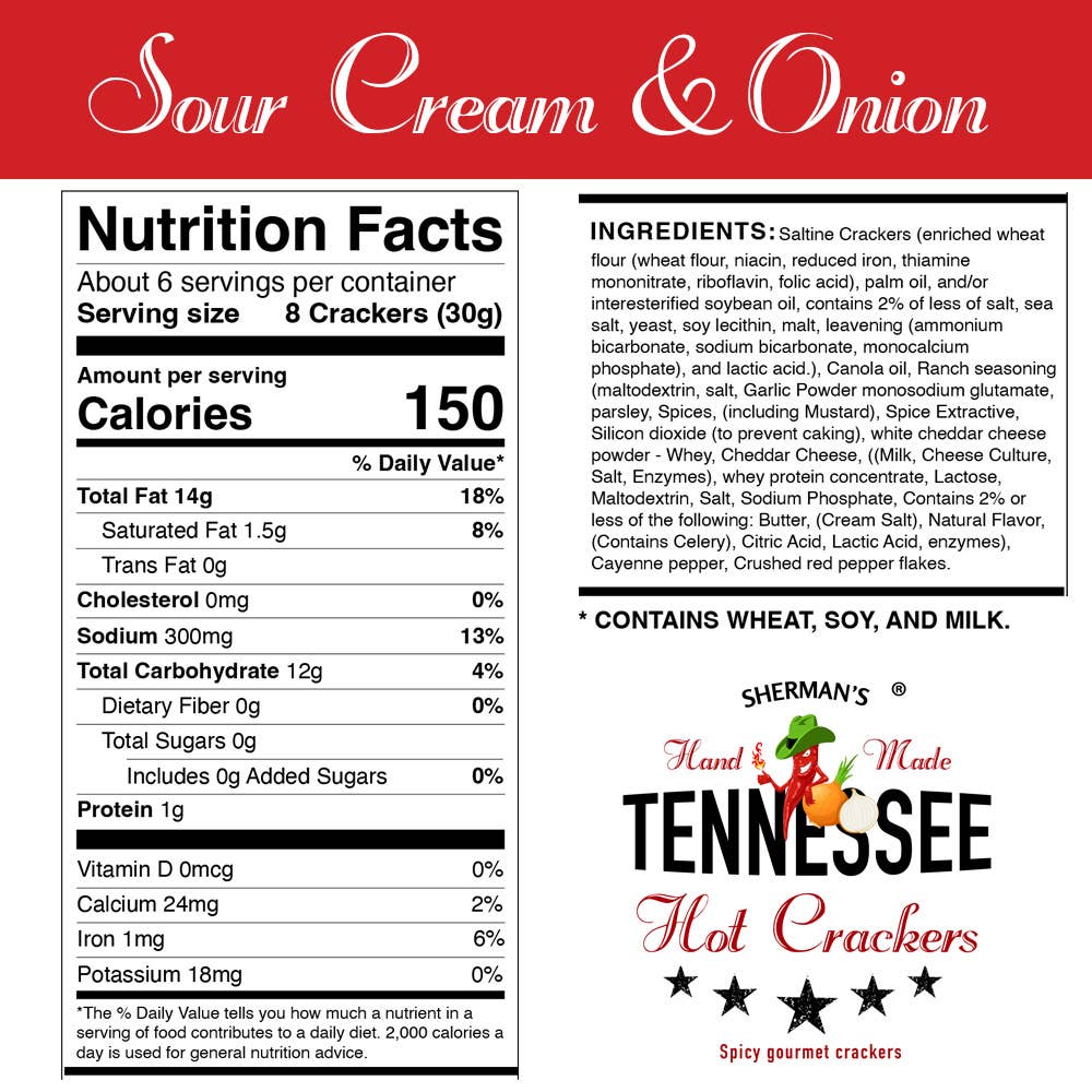 Sherman's Tennessee Hot Crackers, Sour Cream & Onion Flavor