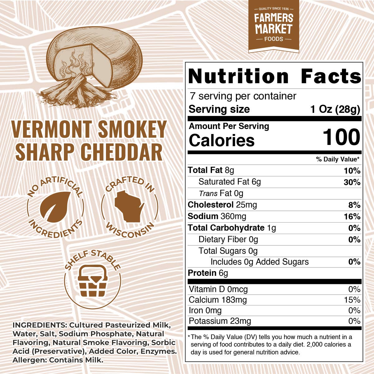 Vermont Smokey Sharp Cheddar 7oz (Shelf Stable) (12ct)