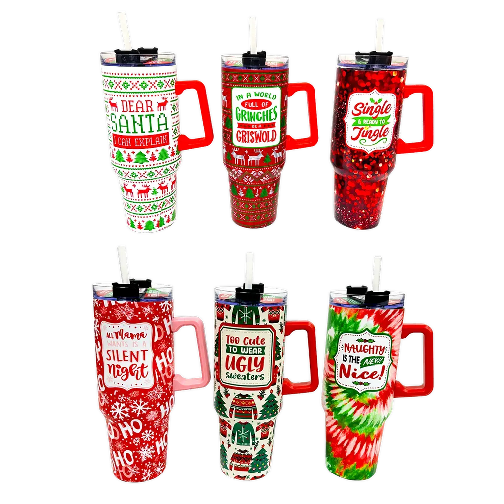 Holiday Insulated 40 oz Cup with Handle Christmas Assortment