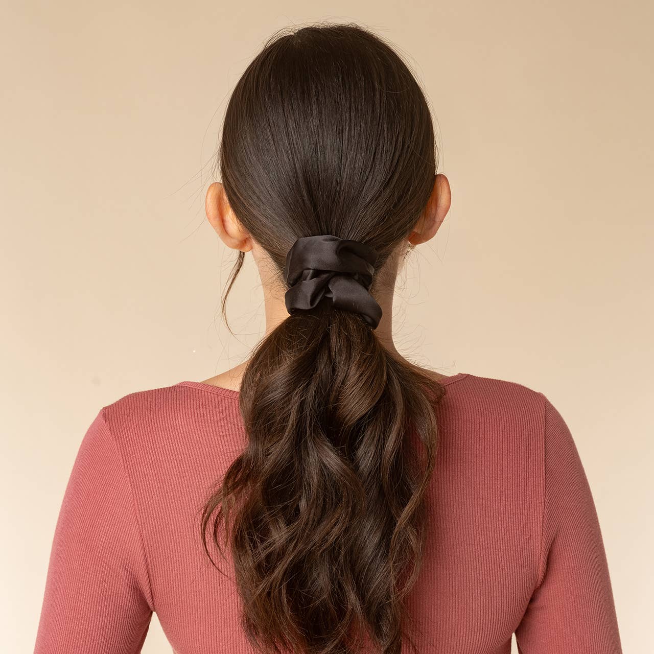 Metallic Mesh and Recycled Fabric Satin Scrunchies 2pc Set - Black & Chocolate