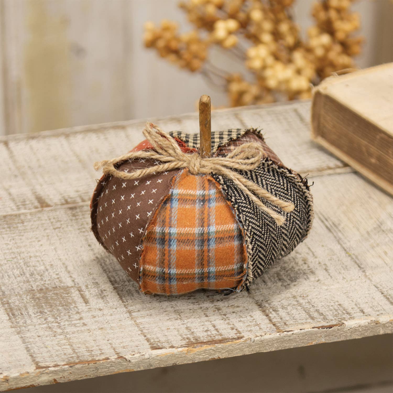 Stuffed Patchwork Pumpkin - 5"H