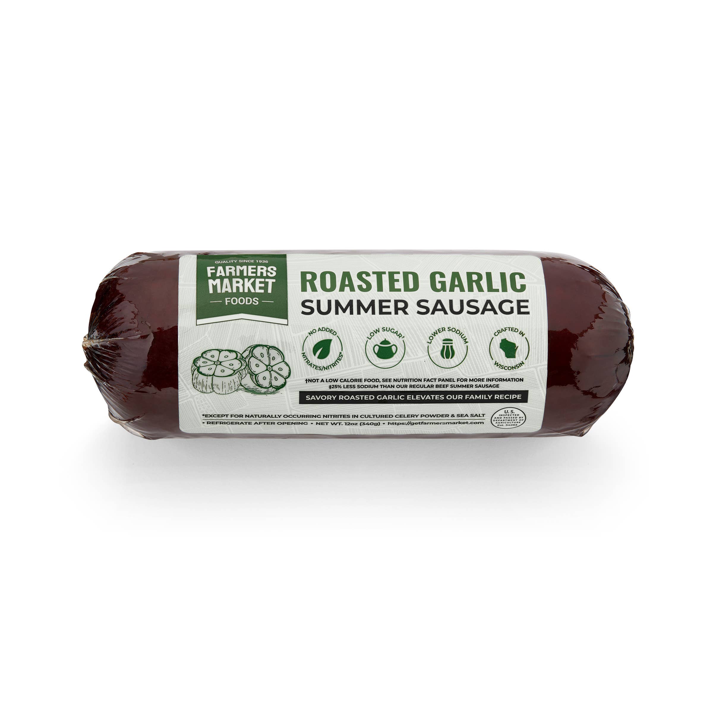 No Nitrate/Nitrite Roasted Garlic Summer Sausage 12oz