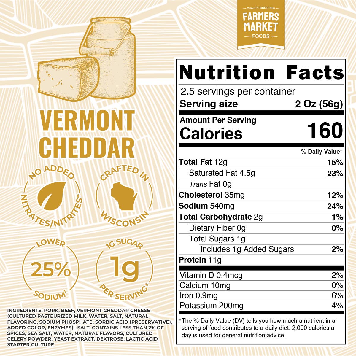 No Nitrate/Nitrite Vermont Cheddar Summer Sausage 5oz (24ct)