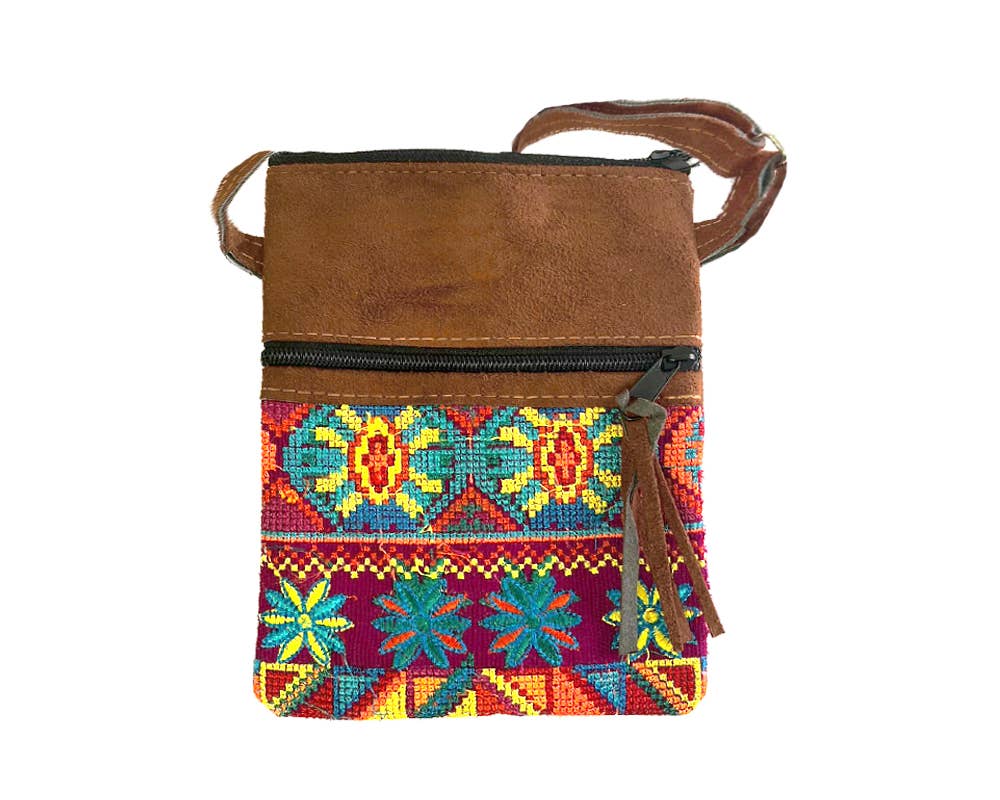 Small Embroidered Huipil Leather Purse Passport Bag