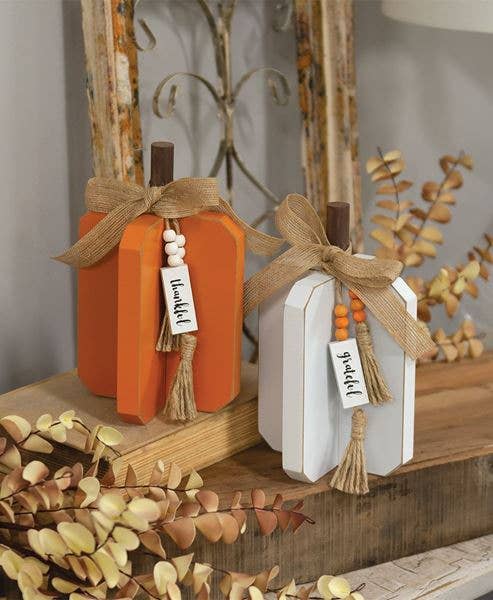Small Fall Words Wooden Interlocking Pumpkin, 2 Assorted