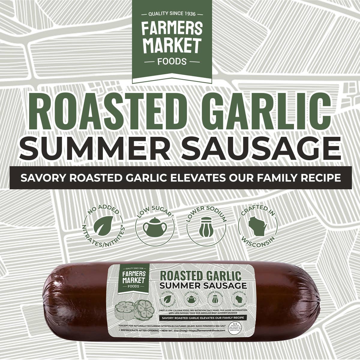 No Nitrate/Nitrite Roasted Garlic Summer Sausage 12oz